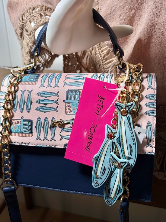 Betsey Johnson Handbags - Betsey Johnson SARDINE BAG Pink & Navy Fish-Print Crossbody Satchel